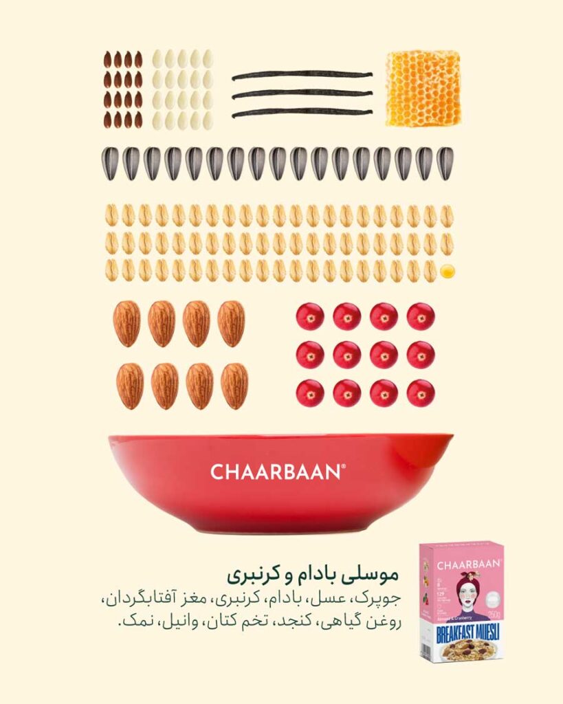 ترکیبات موسلی بادام و کرنبری باکسی