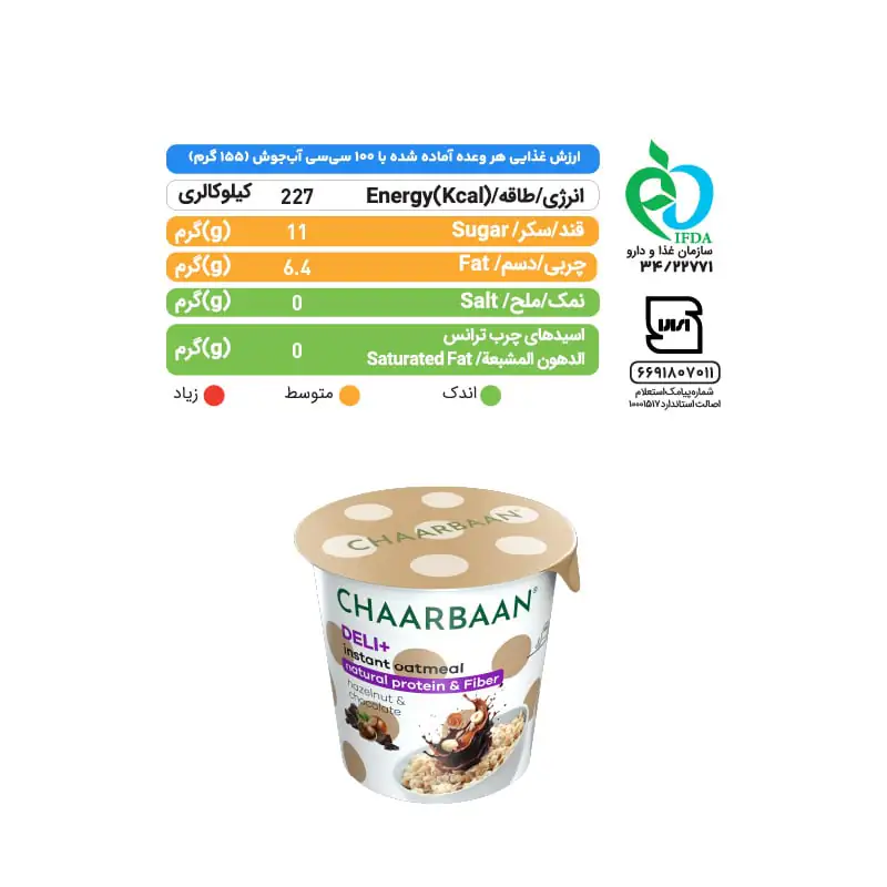 ارزش غذایی اوتمیل فندق و شکلات اوتمیل فندق و شکلات
